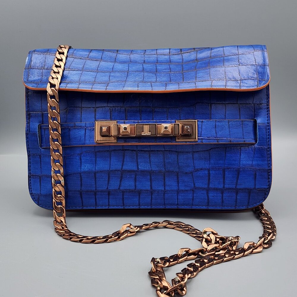 Lanvin Collection Blue Leather Chain Shoulder Bag Crossbody